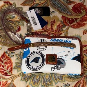 Dooney & Bourke Carolina Panthers Wristlet with Brown Trim NWT